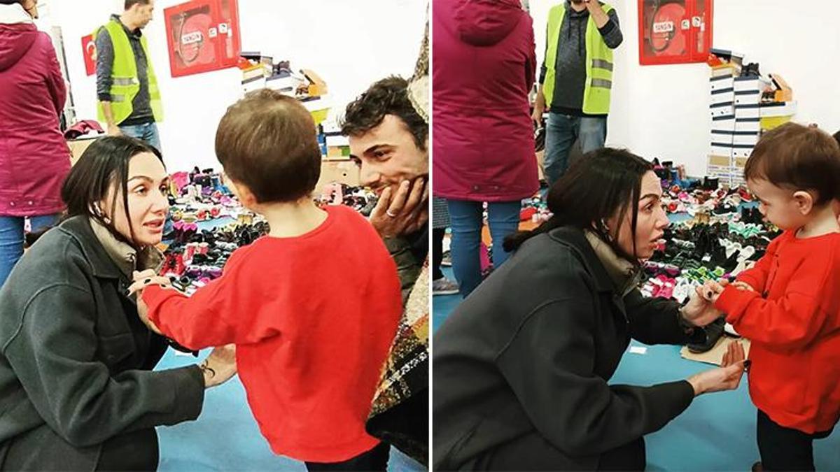 Oyuncu Birce Akalay gönüllülerle yardım çalışması yürüttü!