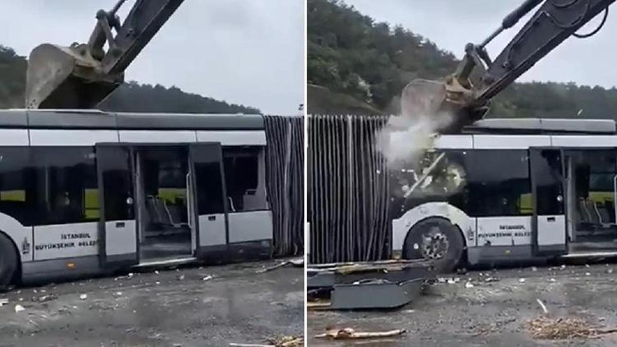 Metrobüs iş makinesiyle parçalandı! İBB'den açıklama geldi