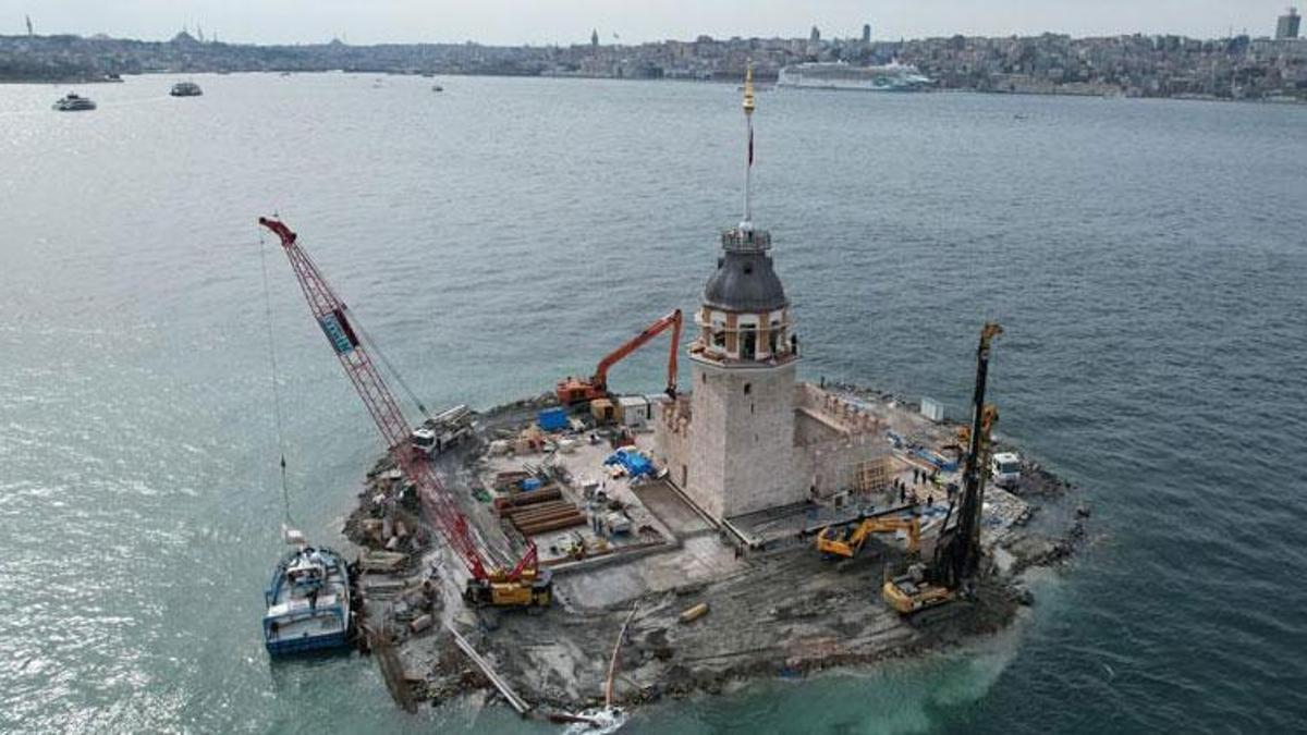 Kız Kulesi’nde sona yaklaşıldı, dron ile havadan görüntülendi