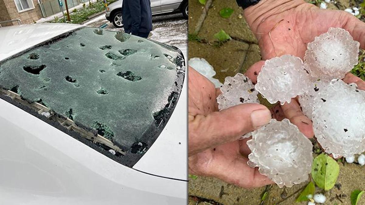 Ceviz büyüklüğünde dolu yağdı! Araçların camları patladı
