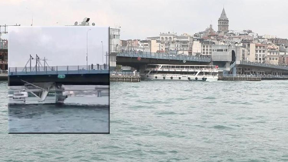 Tekne Galata Köprüsü'ne çarptı! 'Yanlış girdi, üst çatı komple gitti'