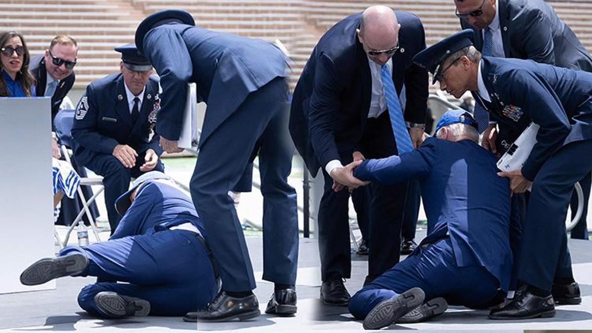 ABD Başkanı Biden sahnede yere düştü (Biden'ın düşme anı)