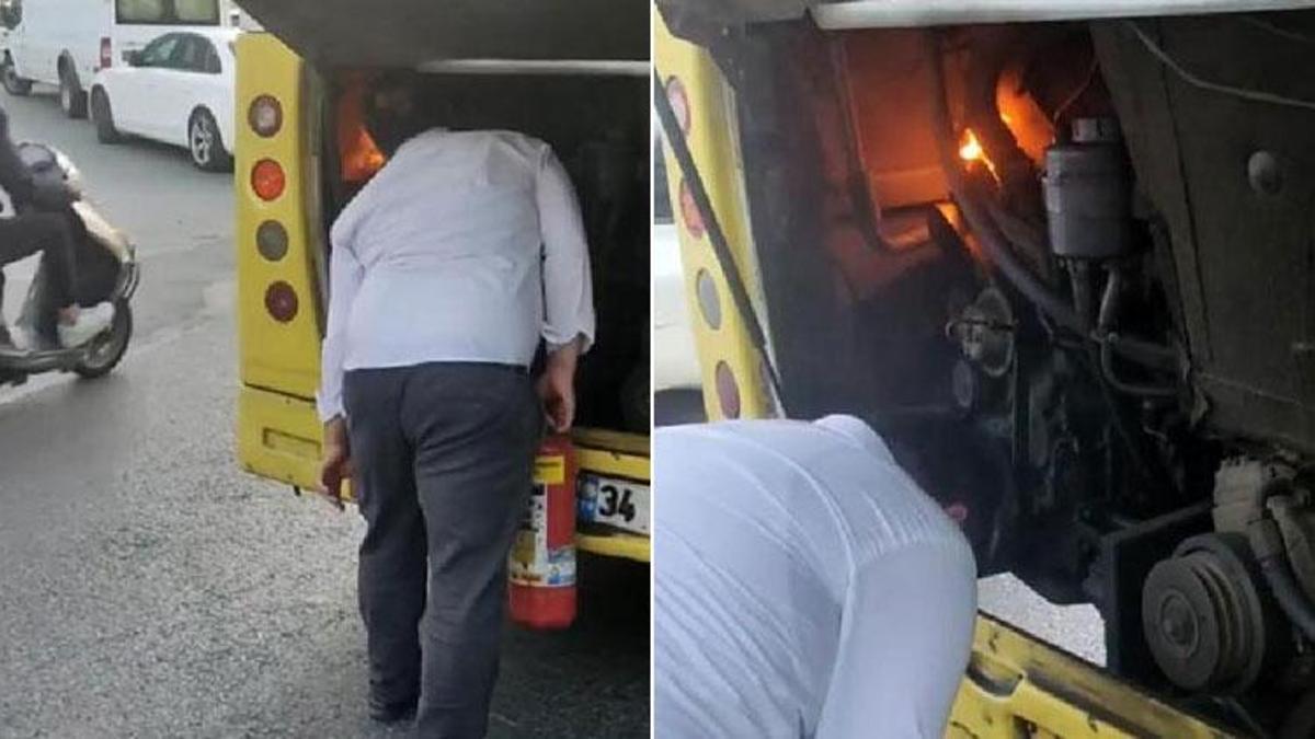 Kağıthane'de otobüsün yanan motorunu üfleyerek söndürmeye çalıştı