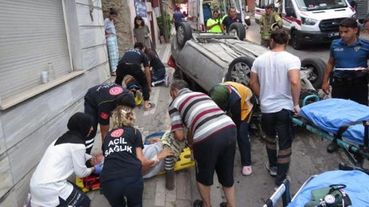 Direğe çarpan otomobil takla attı! Çok sayıda yaralı var