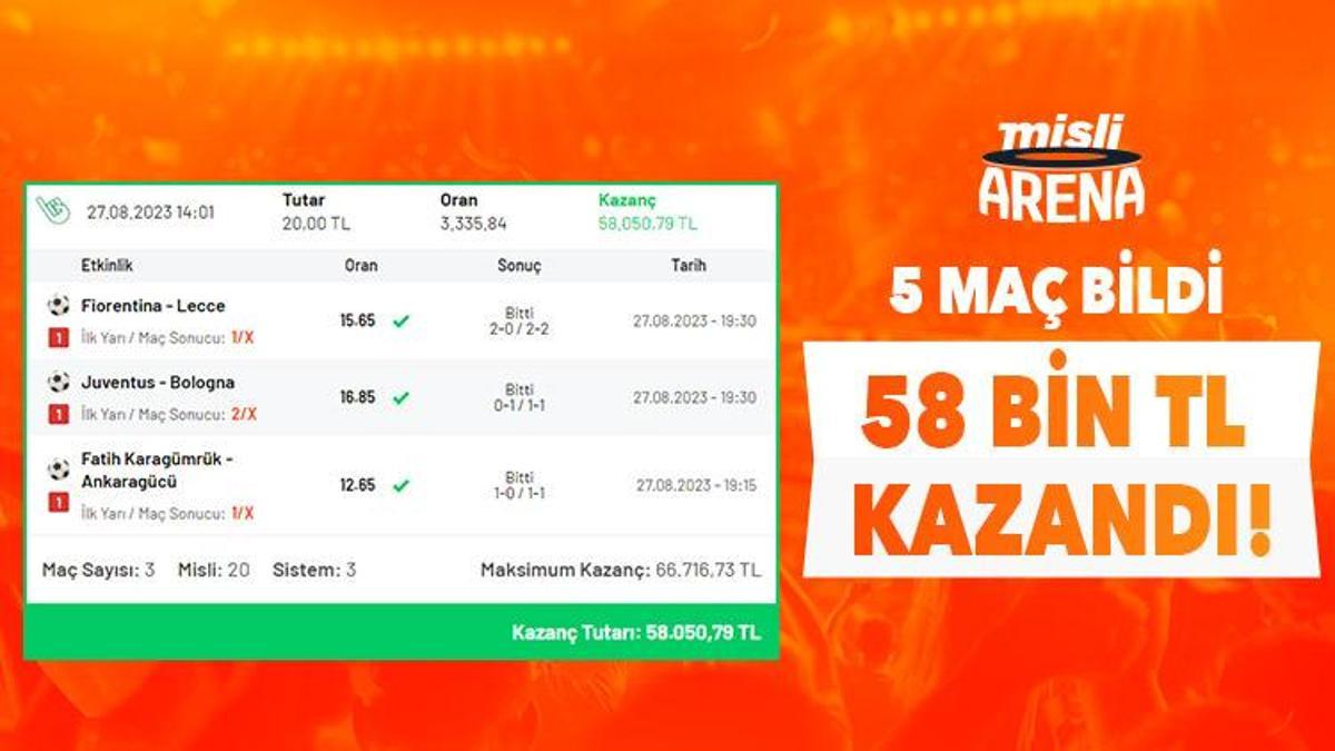 3 Maça İlk Yarı/Maç Sonucu Tercihi Yaptı, 20 TL’ye 58 Bin TL Kazandı!