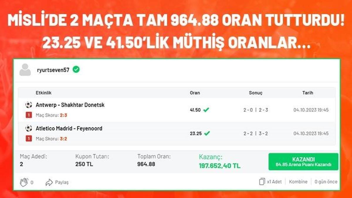 Misli’de 2 maçta tam 964.88 oran tutturdu! 23.25 ve 41.50’lik müthiş oranlar…