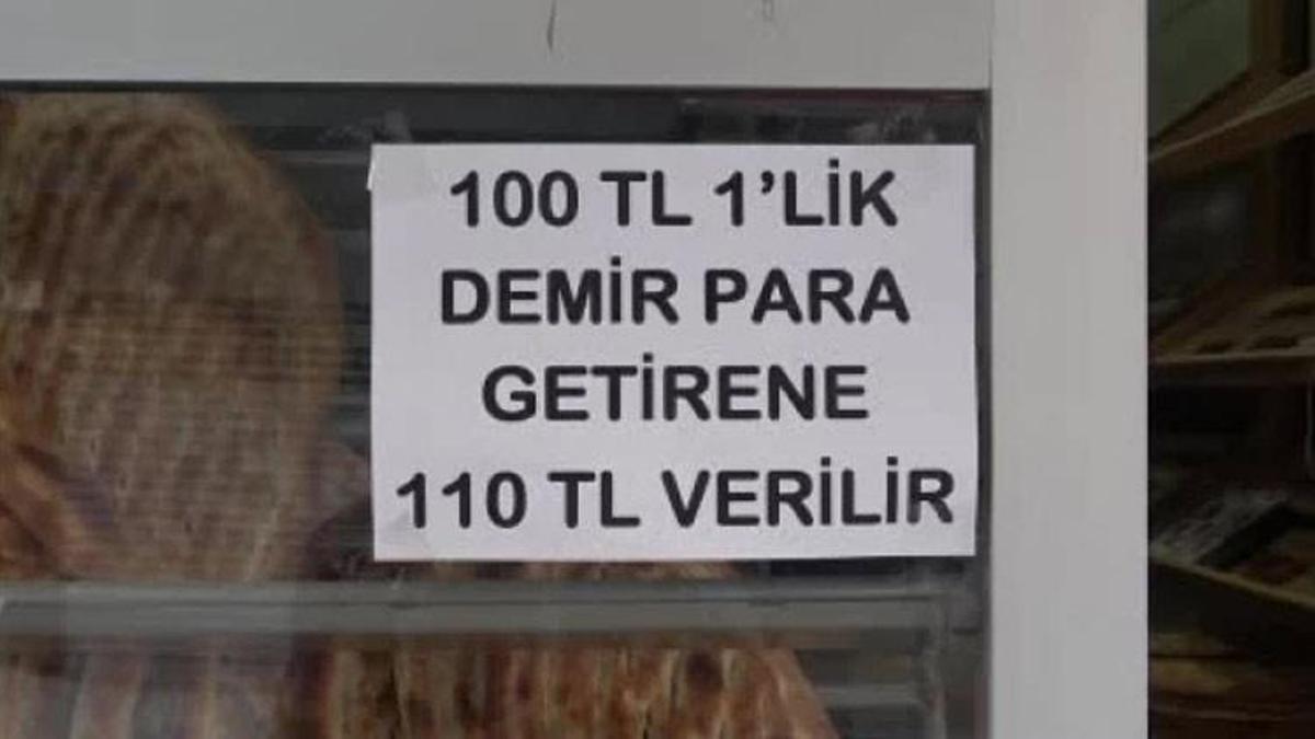 Elazığ'da bir fırın 100 lira madeni para getirene 110 lira veriyor