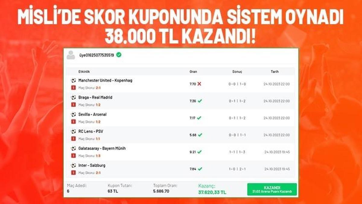 Sistemli skor kuponu yaptı 38.000 TL kazandı