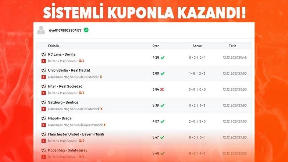 Sistemli kuponla kazandı!