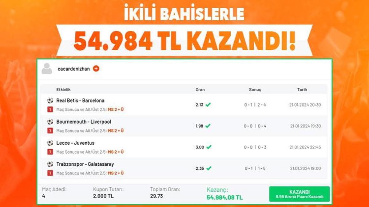 İkili bahislerle 54.984 TL kazandı