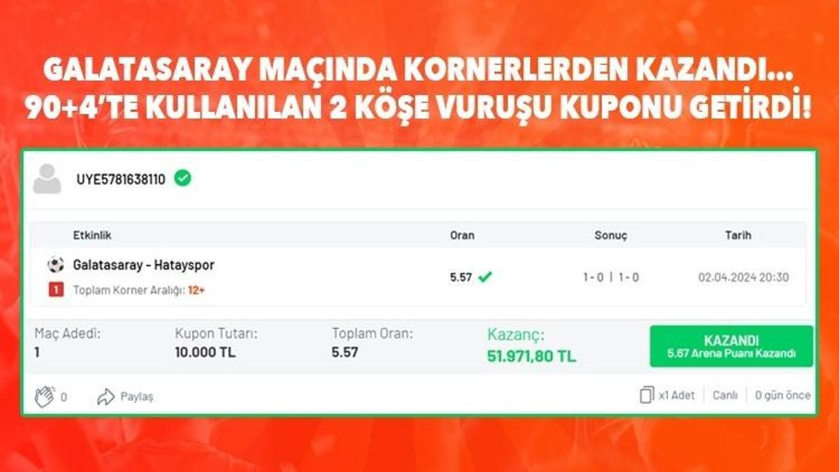 Galatasaray maçında kornerlerden kazandı… 90+4’te kullanılan 2 köşe vuruşu kuponu getirdi!