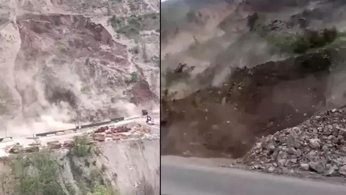 Baraj yakınında heyelan meydana geldi! Saniye saniye kameralara yakalandı
