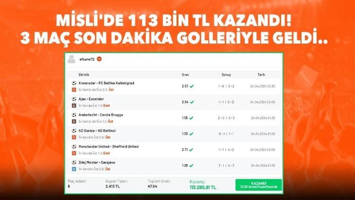 Misli'de 113 bin TL kazandı! 3 maç son dakika golleriyle geldi...