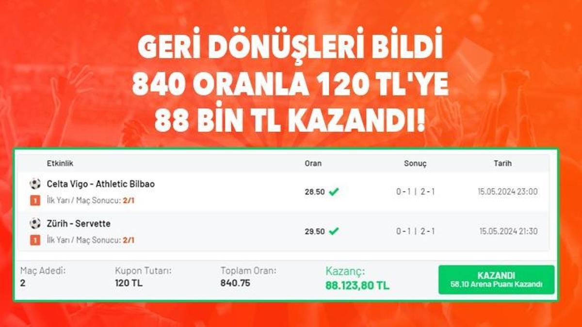 Geri dönüşleri bildi 840 oranla 120 TL'ye 88 bin TL kazandı!