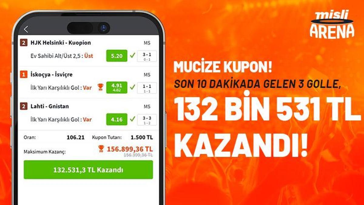 Mucize kupon! Son 10 dakikada gelen 3 golle, 132 bin 531 TL kazandı!