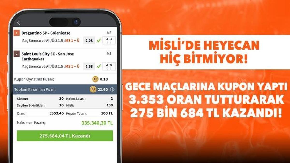 Gece maçlarına kupon yaptı, 3.353 oran tutturarak 275 bin 684 TL kazandı!