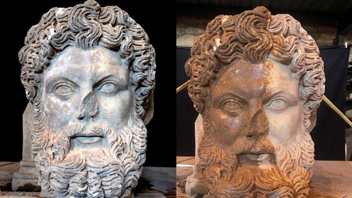 Aydın'da 'benzersiz keşif': Aphrodisias Antik Kenti'nde Zeus'a ait mermer başı bulundu
