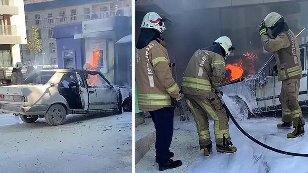 Park halindeki otomobil bir anda yanmaya başladı: Benzin istasyonunda korku dolu anlar