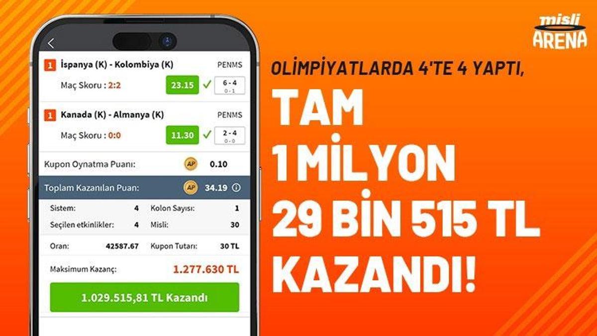 Dört dörtlük skor tahminlerinde bulundu, 42.587.67 oranla tam 1 milyon 29 bin 515 TL kazandı!