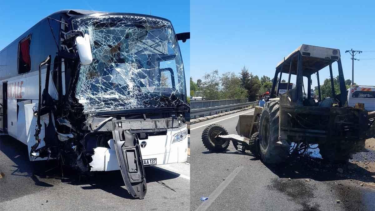 Aydın'da yolcu otobüsü ile kepçe çarpıştı: 9 kişi yaralı