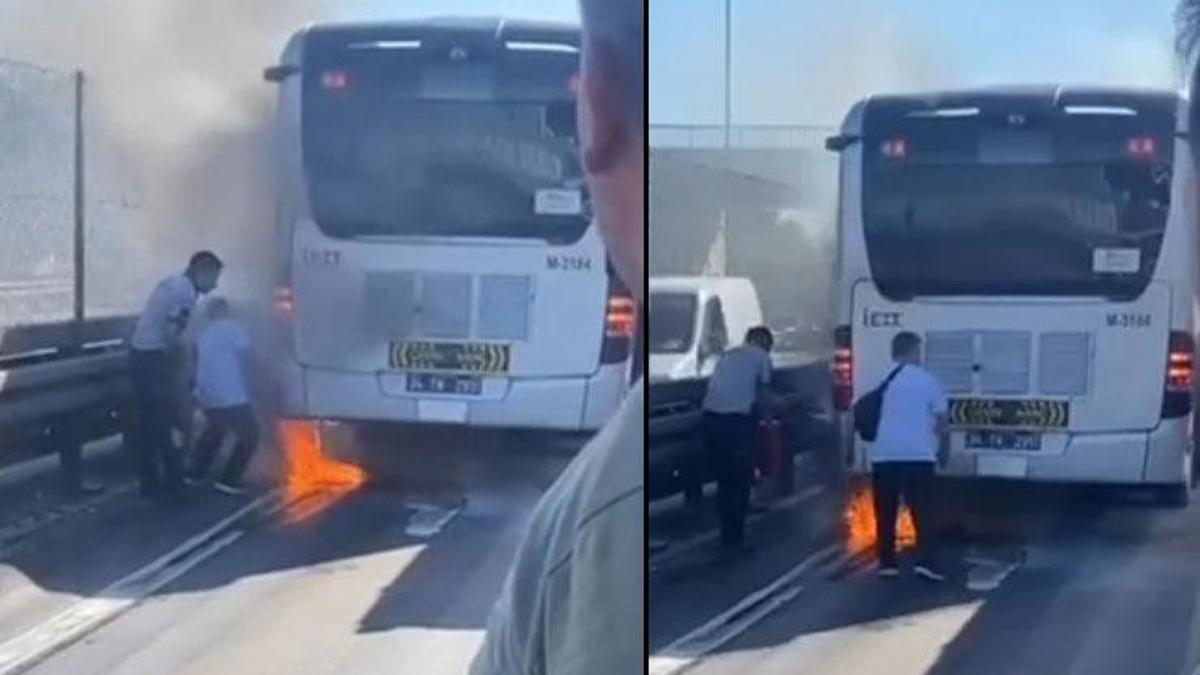 Sefaköy Metrobüs Durağı'nda metrobüste yangın çıktı