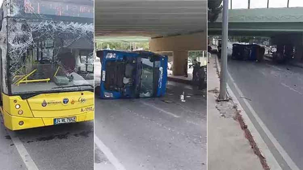İstanbul'da TIR, otobüsün üzerine devrildi: 8 yaralı
