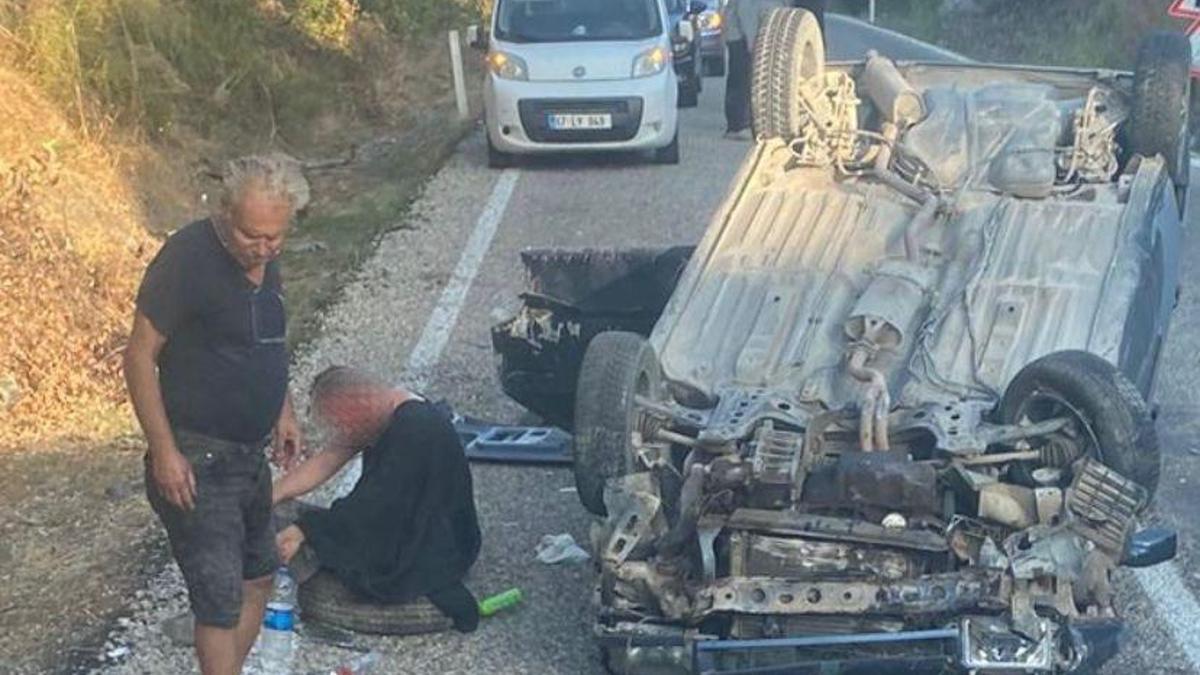 Gönen'de takla atan otomobilin sürücüsü yaralandı
