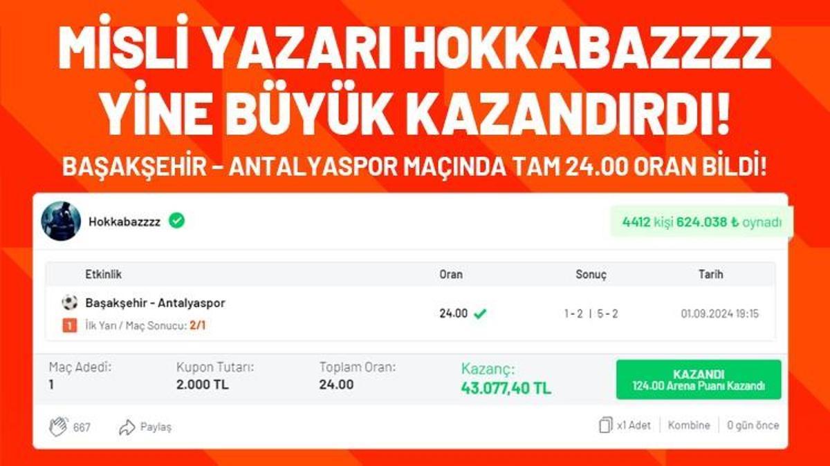 Misli Yazarı Hokkabazzz Yine Büyük Kazandırdı! Başakşehir – Antalyaspor maçında tam 24.00 oran bildi!