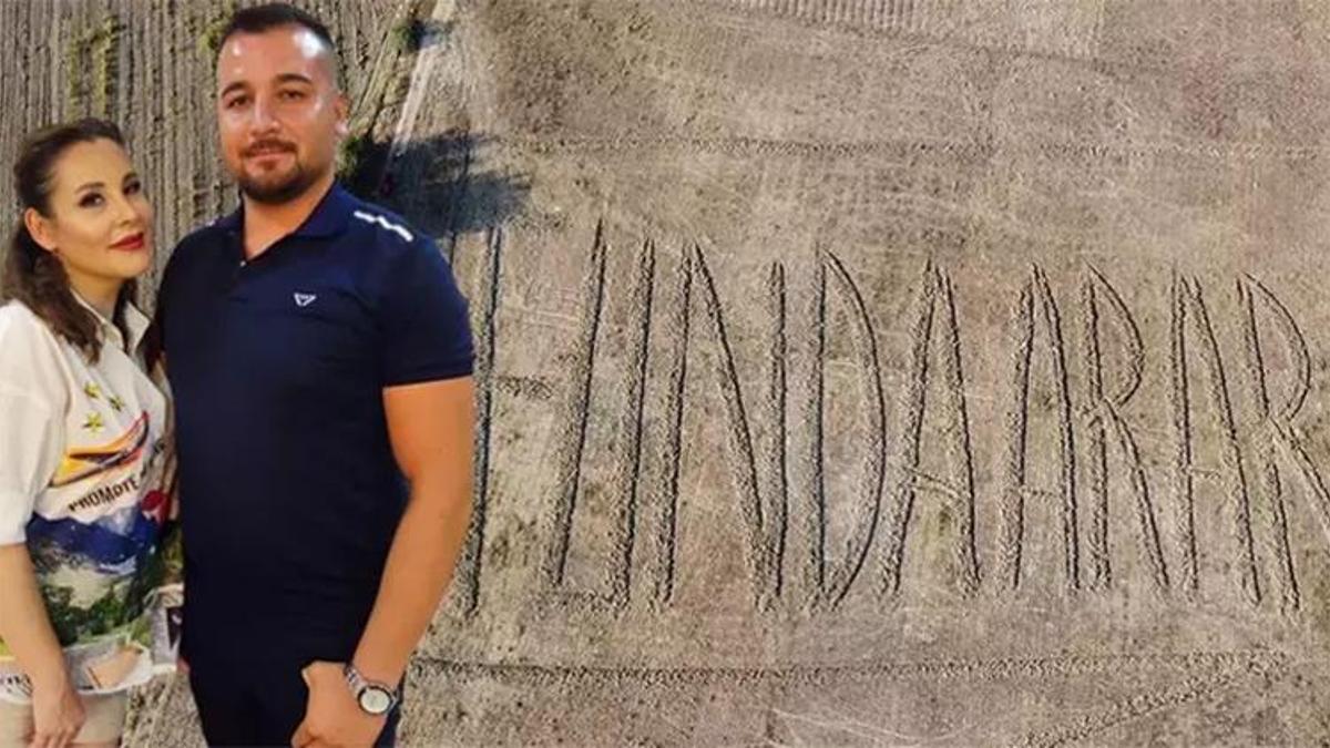 Funda Arar hayranlığı tarlaya traktörle isim yazdırdı