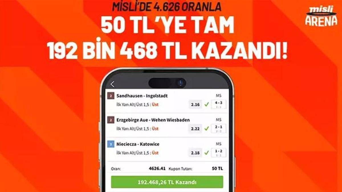 Misli’de 4.626 oranla 50 TL’ye tam 192 bin 468 TL kazandı! Son maçta gelen son dakika golü…