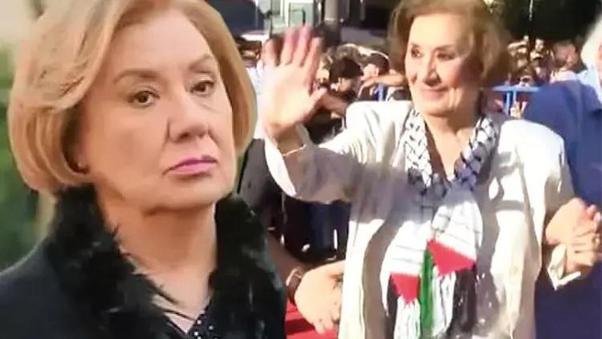 Gülsen Tuncer, Antalya Film Festivali'ne kefiyesiyle katıldı