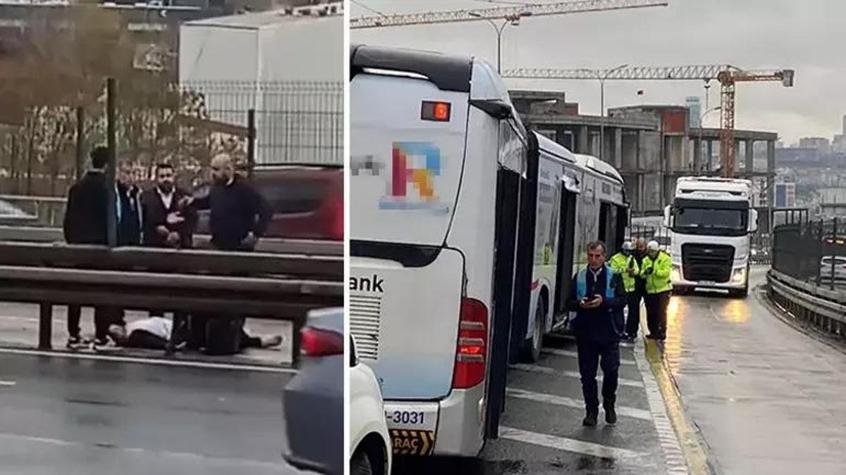 İstanbul'da korkunç kaza! Rögar kapağı metrobüsün camını kırdı! Yolcunun düştüğü anlar kamerada