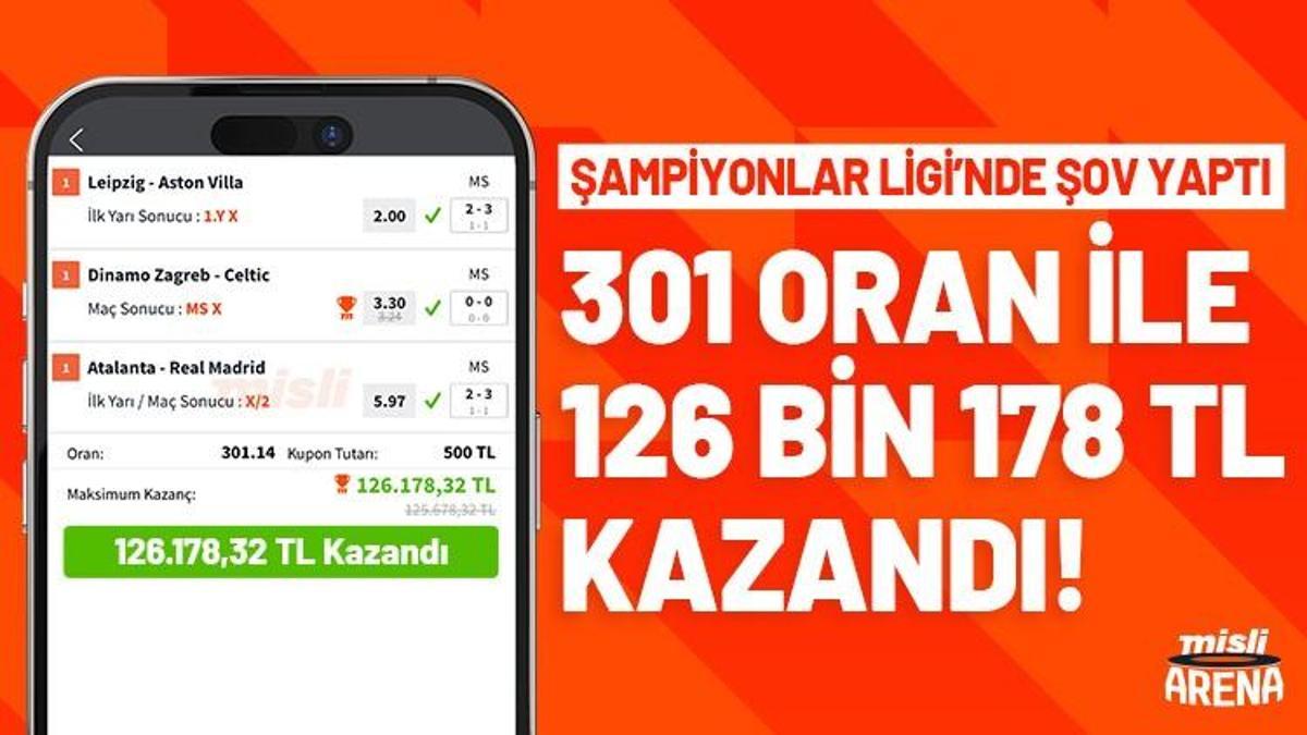 Şampiyonlar Ligi’nde şov yaptı, 301 oran ile 126 bin 178 TL kazandı!
