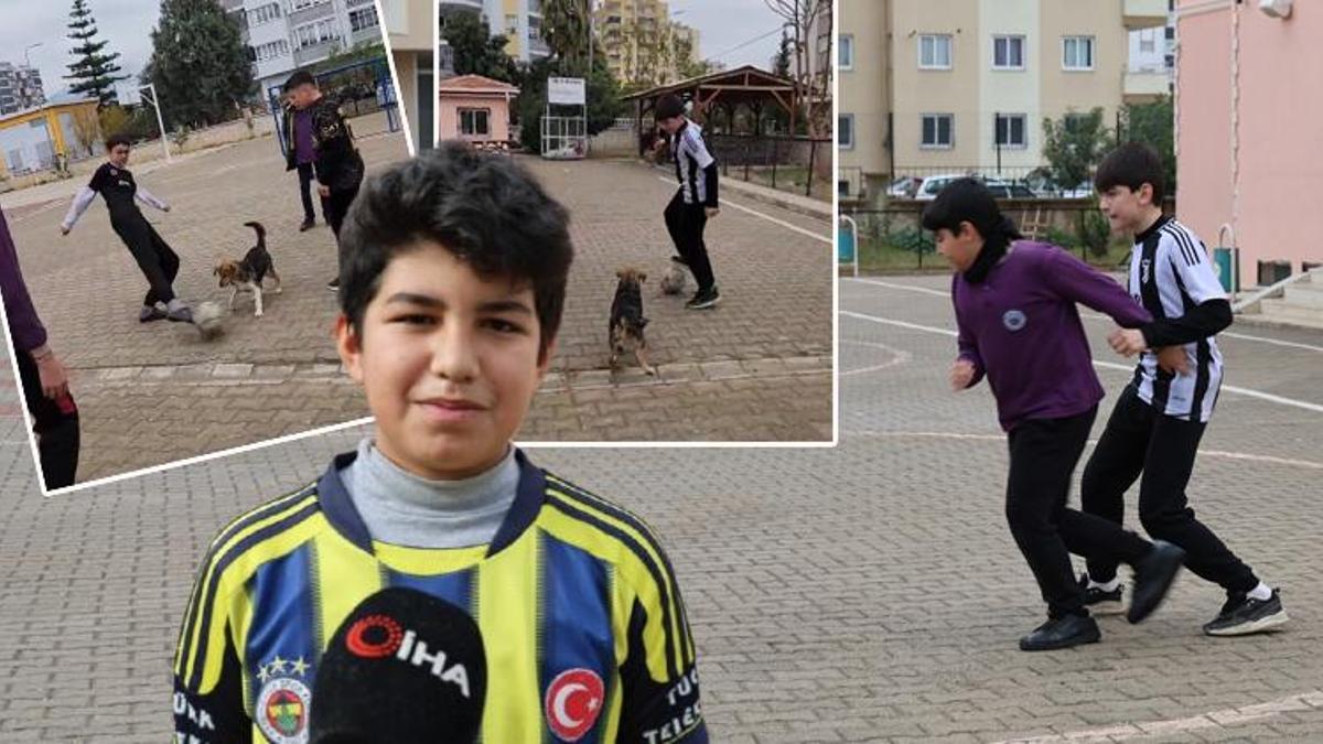 Kozan'da okul bahçesinde renkli görüntüler! Maç yapan çocuklara eşlik etti