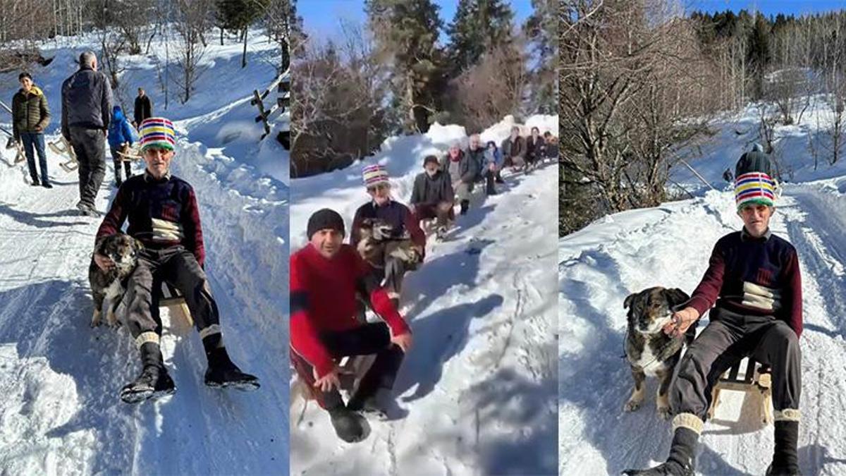 Artvin'in bu köyünde 7'de 70'eherkes kızak yarışması yapıyor