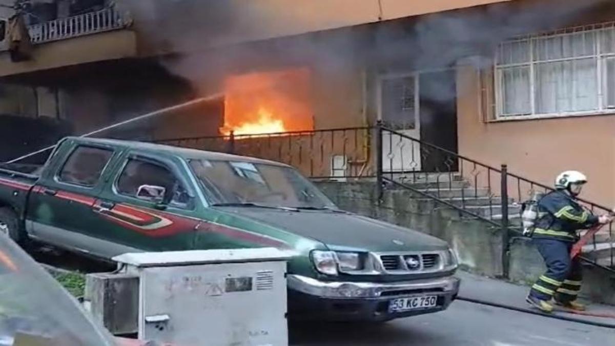 Rize'de 4 katlı apartmanın zemin katında yangın çıktı