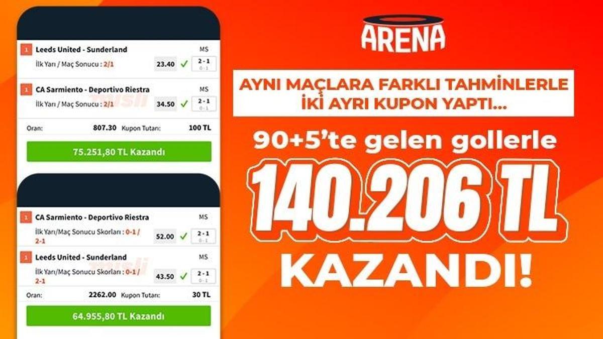 Aynı maçlara farklı tahminlerle iki ayrı kupon yaptı… 90+5’te gelen gollerle 140.206 TL kazandı!