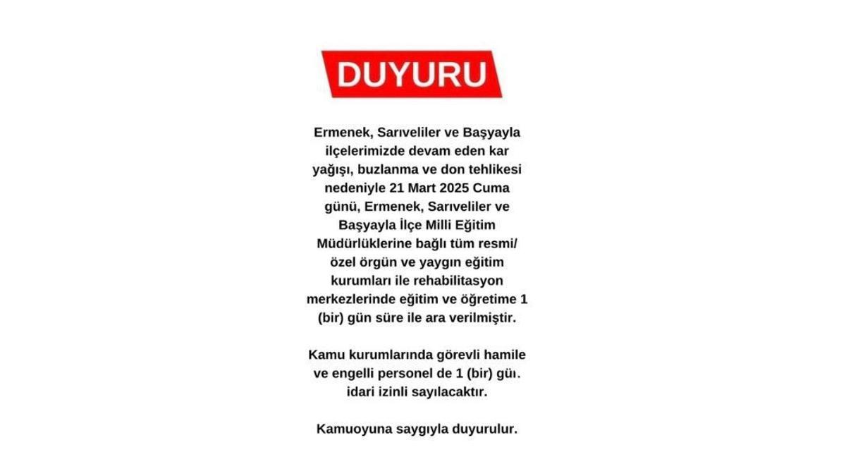 Konya ve Karaman'da eğitime kar engeli