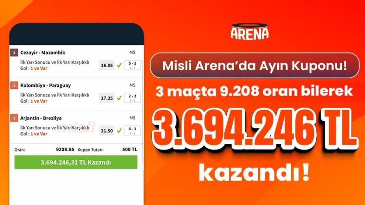 Misli Arena’da Ayın Kuponu! 3 maçta 9.208 oran bildi, 3.694.246 TL kazandı!