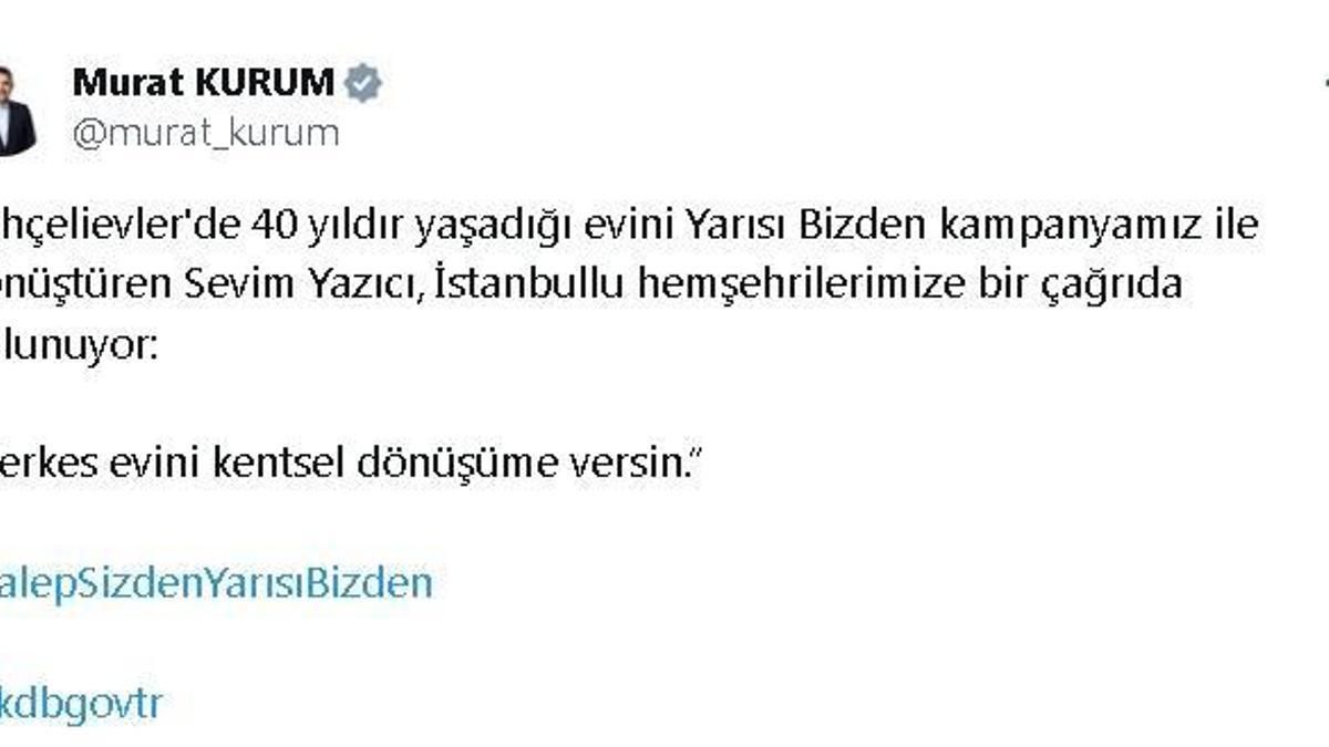 Bakan Kurum'dan 'Yarısı Bizden' paylaşımı