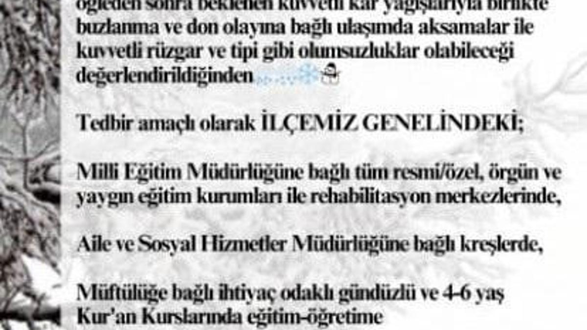 Samsun'un 2 ilçesinde eğitime yarım gün ara