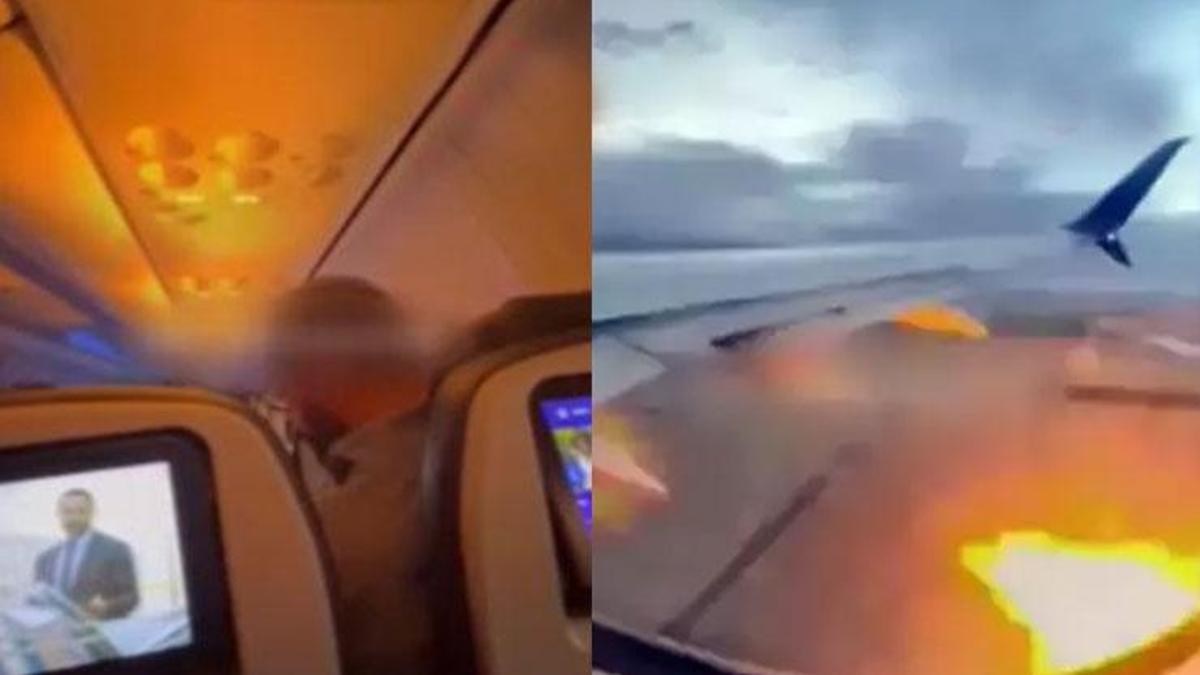 Gökyüzünde dehşet anları! Yolcu uçağının motoruna tavşan girdi motor alev aldı
