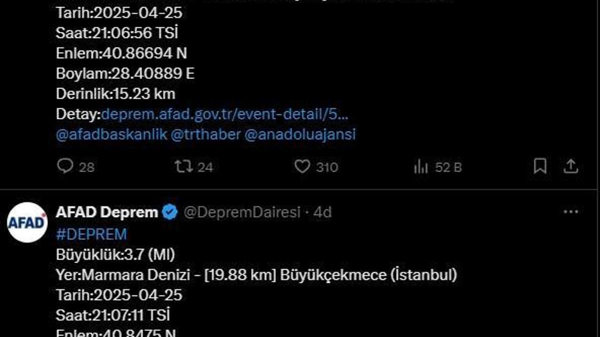İstanbul'da 1 dakikada 2 deprem
