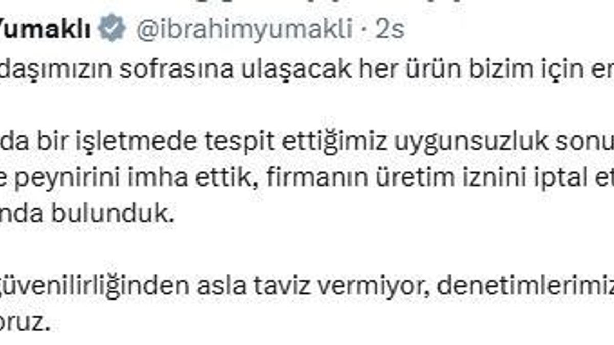 Bakan Yumaklı'dan 50 ton peynir imha kararı