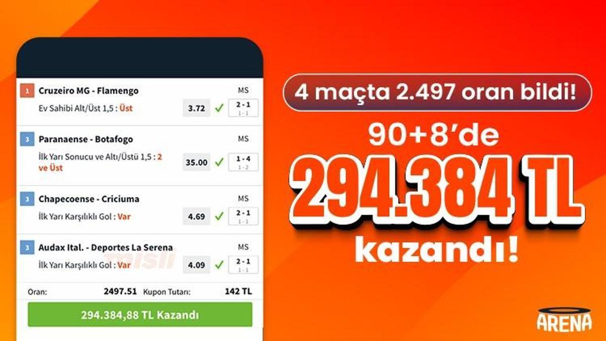 4 maçta 2.497 oran bildi! 90+8’de 294.384 TL kazandı