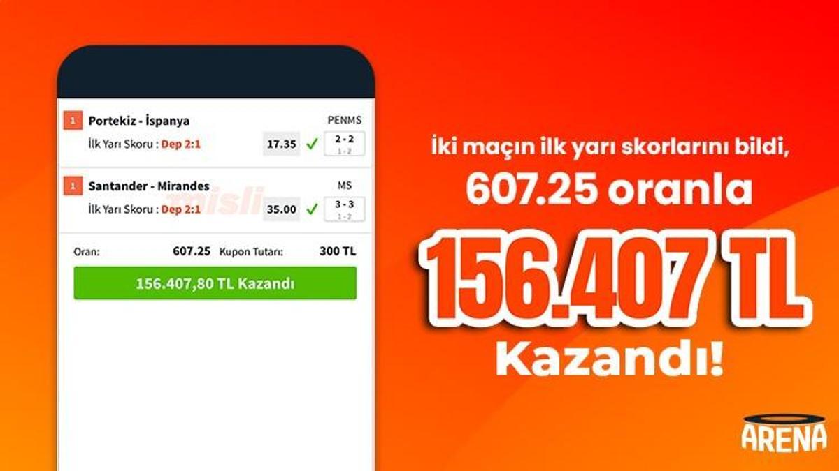 İki maçın ilk yarı skorlarını bildi, 607.25 oranla 156.407 TL kazandı!