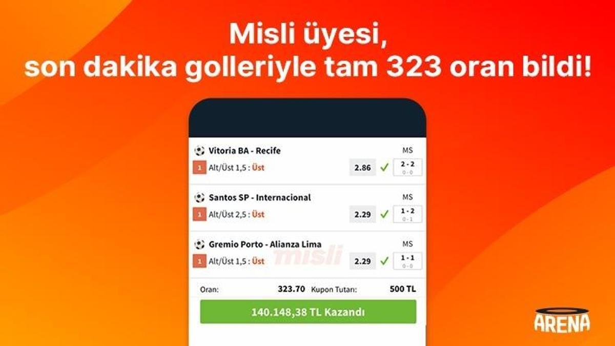 90+’da gelen goller kuponu getirdi… Misli üyesi 323 oranla 140.148 TL kazandı!