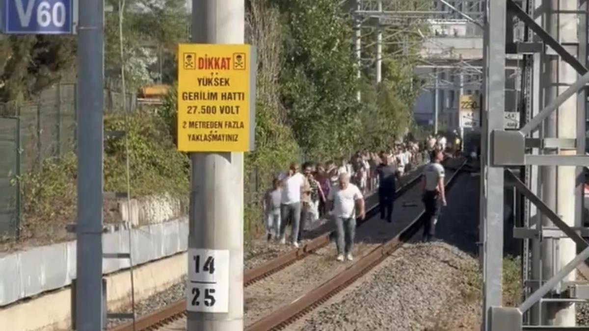 İstanbul- Marmaray hattına ağaç devrildi, yolcular demir yolunda yürüdü