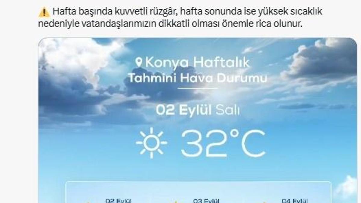 Konya’ya serin hava geliyor! Yağış ve rüzgar uyarısı