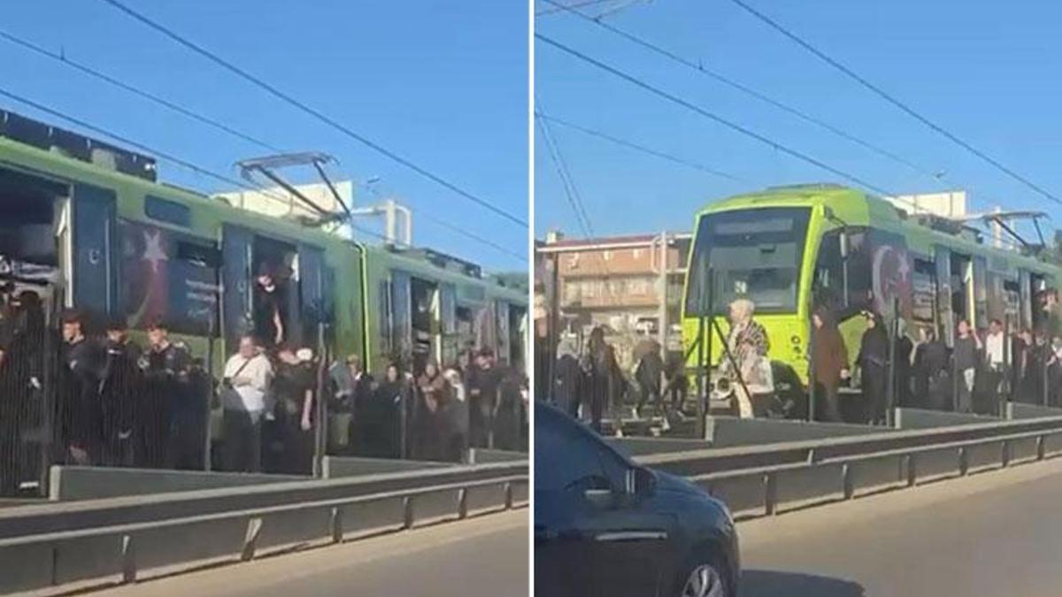 Bursa'da metro durdu, vatandaşlar raylardan yürüdü